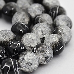 Silver Drawbench Crackle Glass Round Bead Strands, Black, 8mm, Hole: 1mm,  about 52pcs/strand, 15.74inch