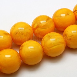 Buddhist Jewelry Beaded Findings Resin Imitation Beeswax Round Bead Strands, Gold, 20mm, Hole: 1mm, about 20pcs/strand, 14.96inch