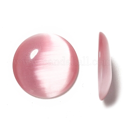 Cat Eye Glass Cabochons, Half Round/Dome, Pink, about 20mm in diameter, 3~5mm thick