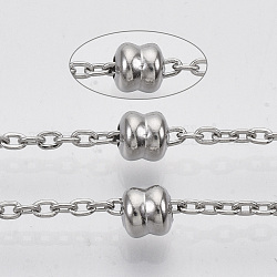 Chaînes boules en 304 acier inoxydable, chaînes câblées, avec des perles et une bobine, soudé, couleur inoxydable, lien: 3x2x0.5 mm, perles: 5x5 mm, environ 32.8 pied (10 m)/rouleau