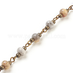 Handgemachte natürliche Achat Perlenketten, ungeschweißte, mit Messingnadel und Eisenperlen, Antik Bronze, 6~6.5x4 mm, 39.37 Zoll, 1 m / Strang