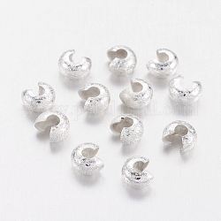 Brass Crimp Beads Covers, Nickel Free, Silver Color Plated, 4mm In Diameter, Hole: 2mm