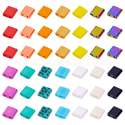 Nbeads 200Pcs 2-Hole Glass Seed Beads, Mixed Style, Rectangle, Mixed Color, 5x4.5~5.5x2~2.5mm, Hole: 0.5~0.8mm