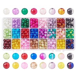 Spray Painted Crackle Glass Beads, Round, Mixed Color, 4mm, Hole: 1.1~1.3mm, about 150pcs/compartment, 3600pcs/box