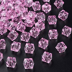 Perles en acrylique transparente, facette, carrée, perle rose, 8.5x9.5x9.5mm, Trou: 2.5mm, environ 1070 pcs/500 g