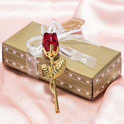 Rosa in vetro cristallo con ramo di fiori in asta di metallo, per il regalo di nozze, regalo di San Valentino, oro, rosso, 90x30x20mm