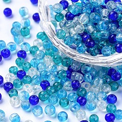 Baking Painted Crackle Glass Beads, Carribean Blue Mix, Round, Mixed Color, 4~4.5x4mm, Hole: 1mm, about 400pcs/bag