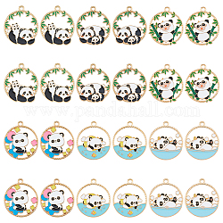 Dicosmetic 24pcs 6 Arten Legierungs-Emaille-Anhänger, flach rund mit Panda-Charme, golden, Mischfarbe, 28x25x1.5 mm, Bohrung: 1.8 mm, 4pcs / style
