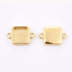 Brass Cabochon Connector Settings, Plain Edge Bezel Cups, Long-Lasting Plated, Square, Golden, Tray: 10x10mm, 12x17.5x3.5mm, Hole: 1.8mm