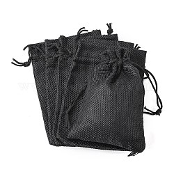 Polyester Imitation Burlap Packing Pouches Drawstring Bags, for Christmas, Wedding Party and DIY Craft Packing, Black, 14x10cm