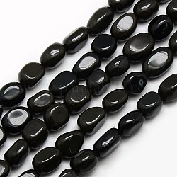 Hebras de perlas de pepitas de obsidiana natural, piedra caída, negro, 8~12x8~12mm, agujero: 1 mm, aproximamente 34~36 pcs / cadena, 15.5 pulgada