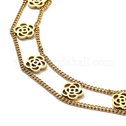 Collana a doppio strato con charm floreale, placcatura ionica (ip) 304 gioielli in acciaio inossidabile per donna, oro, 13.11 pollice (33.3 cm)