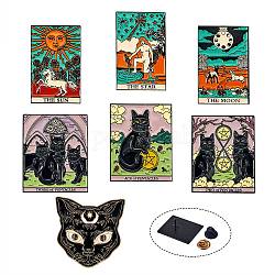 7Pcs 7 Style Alloy Enamel Tarot Brooches, for Backpack Clothes, Mixed Color, 30~37x19~37.5x2mm, pin: 1mm, 1pc/style