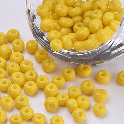 Granos de semilla de vidrio de pintura para hornear, redondo, amarillo, 4~4.5x3mm, agujero: 1~1.2 mm, aproximamente 4500 unidades / bolsa, aproximamente 450 g / bolsa