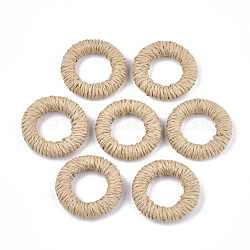 Handmade Woven Linking Rings, Paper Imitation Raffia Covered with Wood, Ring, BurlyWood, 35~37x7~8mm, Inner Diameter: 18~20mm