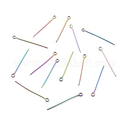 Ion Plating(IP) 304 Stainless Steel Eye Pins, Rainbow Color, 30x0.6mm, 22 Gauge, Hole: 1.6mm