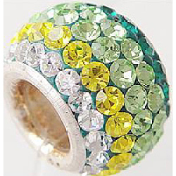 Österreichischer Kristall mit 925 europäischen Einkernperlen aus Sterlingsilber, Großloch perlen, Rondell, 214 _peridot, 11x7.5 mm, Bohrung: 4.5 mm