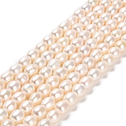 Fili di perle di perle d'acqua dolce coltivate naturali, riso, grado 5 un, biancheria, 7~10x6~7mm, Foro: 0.6 mm, circa 44~48pcs/filo, 14.17~14.37 pollice (36~36.5 cm)
