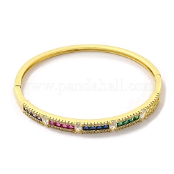 Braccialetto incernierato rettangolo con zirconi colorati, gioielli in ottone per le donne, oro, diametro interno: 2x2-1/4 pollice (5.15x5.75 cm)