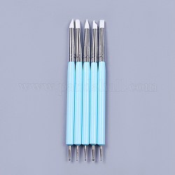 Outils de point d'art de double tête de silicone, stylos pinceaux à ongles, peinture pinceaux de ligne de dessin, avec tube en laiton et acrylique, bleu ciel, 14.6~14.7x0.7 mm, 5 pcs / set