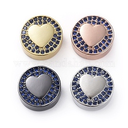 Messing Mikro ebnen Zirkonia Perlen, flach rund mit Herz, Blau, Mischfarbe, 12x5 mm, Bohrung: 2 mm