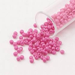 11/0 grade une peinture de cuisson perles de rocaille en verre, ronde, perle rose, 2.3x1.5mm, Trou: 1mm, environ 5300 pcs/50 g