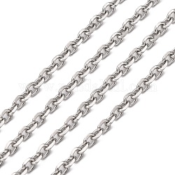 Chaînes de câbles en 304 acier inoxydable, chaînes de coupe de diamant, non soudée, facette, ovale, couleur inoxydable, 4.5x3.5x1mm