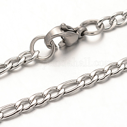 Collares de cadena de 304 acero inoxidable Figaro, con cierre de langosta, color acero inoxidable, 19.6 pulgada (50 cm), 3mm