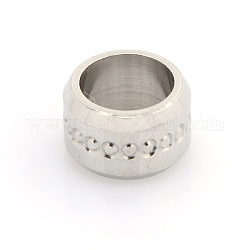 304 Stainless Steel Column Carved Circle Large Hole Beads, Stainless Steel Color, 11x7mm, Hole: 8mm