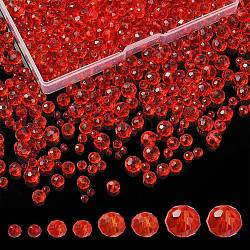 8 filo 4 fili di perle di vetro trasparenti stile, sfaccettato, rondelle, rosso, 3~8x2~6mm, Foro: 0.4~1 mm, circa 65~155pcs/filo, 15~16.9 pollice (38~43 cm), 2 capo/stile