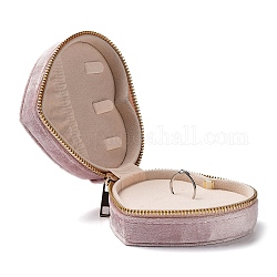 Herz-Samt-Schmuckaufbewahrungsboxen mit Reißverschluss, Schmuck-Organizer Reisekoffer, für Halskette, Ring-Ohrring-Halter, rosa, 9.5x10.4x4.3 cm