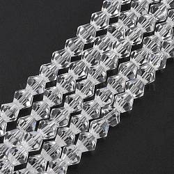 Clear Faceted Glass Bicone Beads Strands, 6x6mm, Hole: 1.2mm, about 47~48pcs/strand, 10.24 inch~10.43 inch(26~26.5cm)