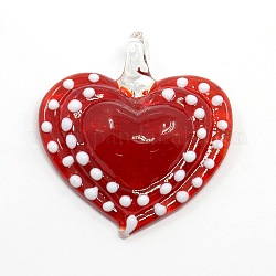 Heart Handmade Lampwork Pendants, Orange Red, 49x45x12mm, Hole: 7mm