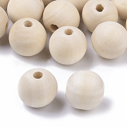 Perles en bois naturel non fini, perles en bois ciré, surface lisse, ronde, floral blanc, 18mm, Trou: 3mm