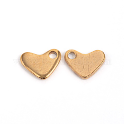 Ion Plating(IP) 304 Stainless Steel Heart Charms, Chain Extender Teardrop, Golden, 6x7.5x1mm, Hole: 1mm