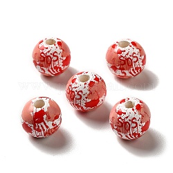 Perline europee in legno a mano insanguinata stampate a Halloween, perline con foro grande, tondo, rosso, 16x15mm, Foro: 4 mm