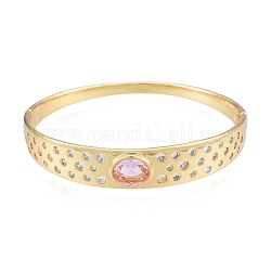Овальный шарнирный браслет из циркония, настоящие 18-каратные позолоченные латунные украшения для женщин, розовый жемчуг, внутренний диаметр: 2-1/8x2-3/8 дюйм (5.3x6 см)