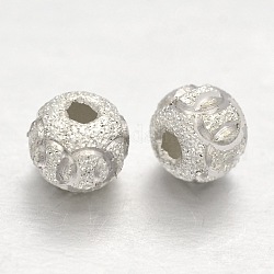 Strukturierte 925 runde Perlen-Abstandshalter aus Sterlingsilber, Silber, 4 mm, Bohrung: 1 mm, ca. 100 Stk. / 10 g