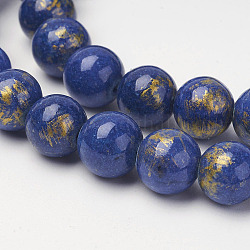 Chapelets de perles en jade Mashan naturel, avec de la poudre d'or, teinte, ronde, bleu moyen, 12mm, Trou: 1.5mm, Environ 32 pcs/chapelet, 16 pouce