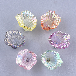 Tapas de abalorios de acrílico transparentes, color de ab, flor, color mezclado, 10x12x12mm, agujero: 1.2 mm