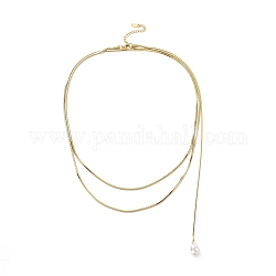 304 collier chaîne serpent rond en acier inoxydable avec breloque pompon perle acrylique pour femme, or, 44.09 pouce (112 cm)