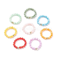 8 pz 8 colori conchiglia naturale e anelli elastici con perline rotondi in ottone per le donne, colore misto, misura degli stati uniti 8 1/2 (18.5mm), 1pc / color