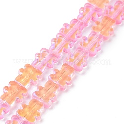 Transparent Electroplate Glass Beads Strands, AB Color Plated, Bear, Hot Pink, 9~9.5x8x2.5mm, Hole: 0.7mm, about 45pcs/strand, 16.46 inch(41.8cm)
