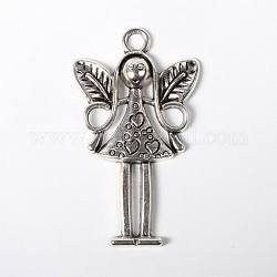 Tibetan Style Alloy Pendants, Fairy, Cadmium Free & Lead Free, Antique Silver, 58x34x5mm, Hole: 4mm