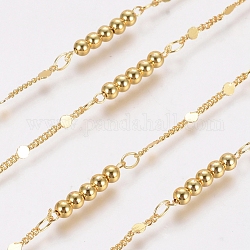 Chaînes de perles faites à la main en laiton de 3.28 pieds, lien de barre chaînes, Plaqué longue durée, soudé, ronde, or, 1.5x1.2x0.3mm, 5.5x2x0.2mm