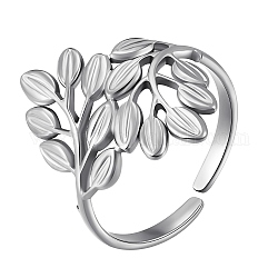 304 anello polsino aperto a foglia in acciaio inossidabile, anello a fascia larga per le donne, colore acciaio inossidabile, misura degli stati uniti 7 1/2 (17.7mm)