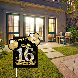Plastic Yard Signs Display Decorations, for Outdoor Garden Decoration, Rectangle with Word Happy Birthday, Black, 360x330x4mm