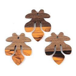 Pendentifs en bois de résine et de noyer, fleur de lis, orange, 38x31.5x3mm, Trou: 2mm
