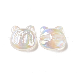 Perles acryliques opaques, de couleur plaquée ab , ours avec motif lettre m, blanc, 32x32.5x13mm, Trou: 3mm