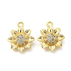 Brass Micro Pave Clear Cubic Zirconia Charms, Flower, Real 18K Gold Plated, 12x10x4.5mm, Hole: 1mm